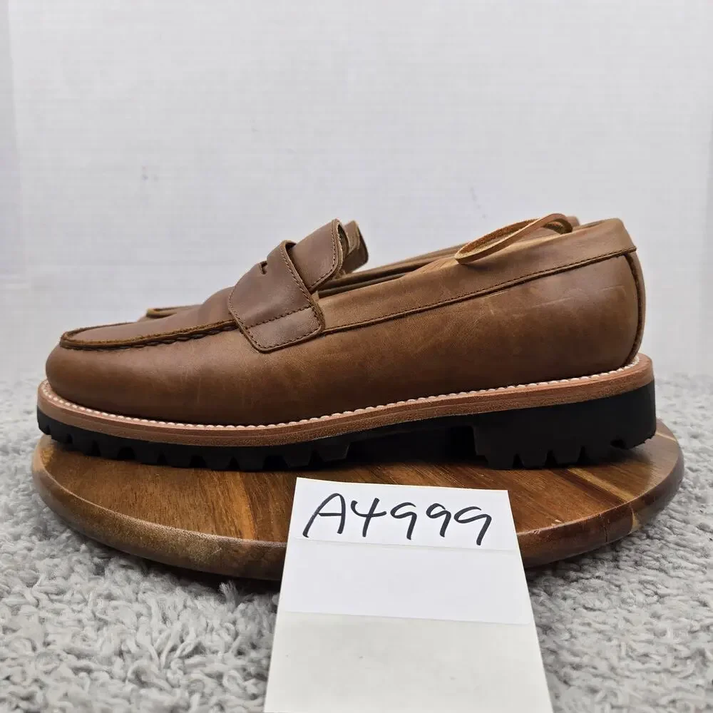 Rhodes Footwear Mens 10.5 Ashby Brown Leather Casual Daily Lug Sole Penny Loafer